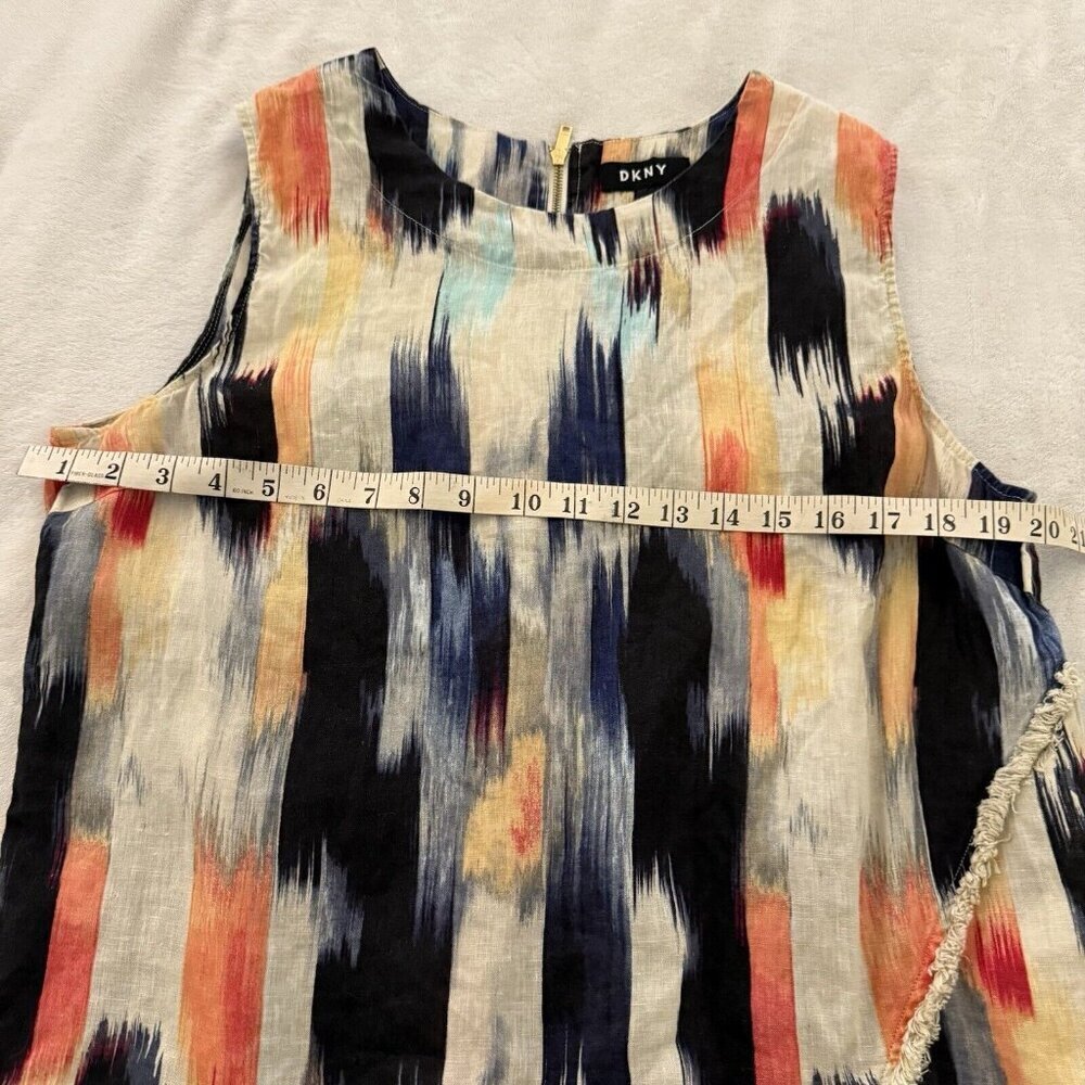 DKNY Women’s Sleeveless Linen Tank‎ Top Size Large Asymmetric Colorful Summer - Picture 11 of 12